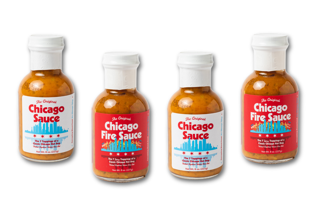 2 bottles of Chicago Sauce and 2 bottles of Chicago Fire Sauce